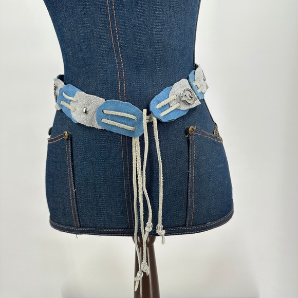Womens Southwestern Boho Suede Belt Blue Silver Concho Festival Hippie Western - Picture 1 of 5